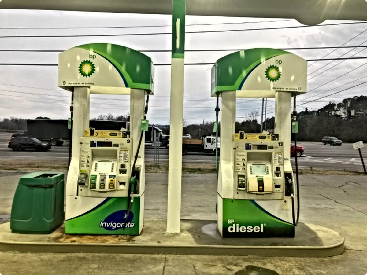 BP fuel pumps at gas station