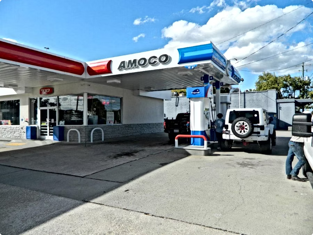 Amoco station with blue sky