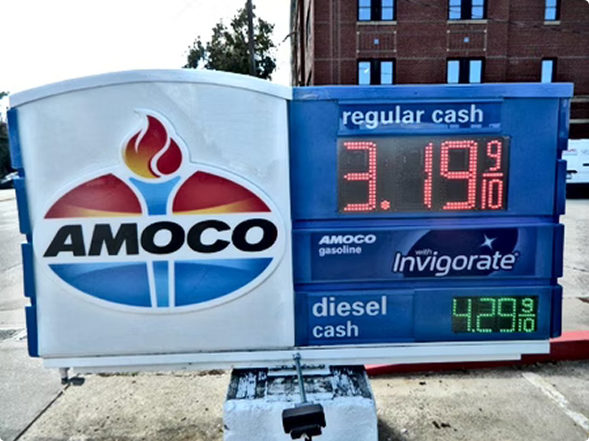 Amoco gas prices displayed
